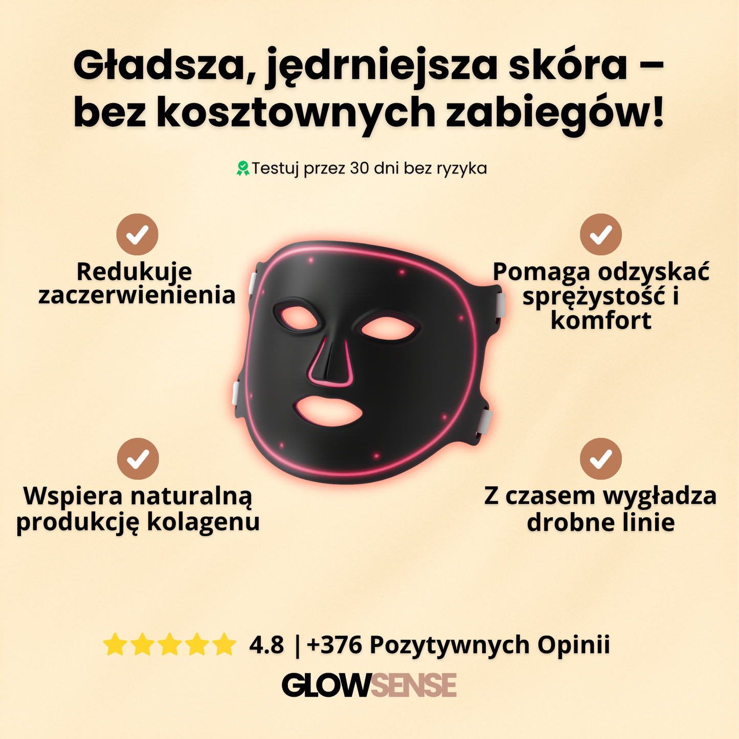 GlowSense – Profesjonalna maska LED do terapii czerwonym światłem